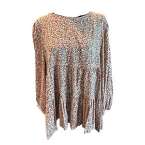 American Eagle Floral Peplum Blouse L Boho Cottagecore Open Back Top G8